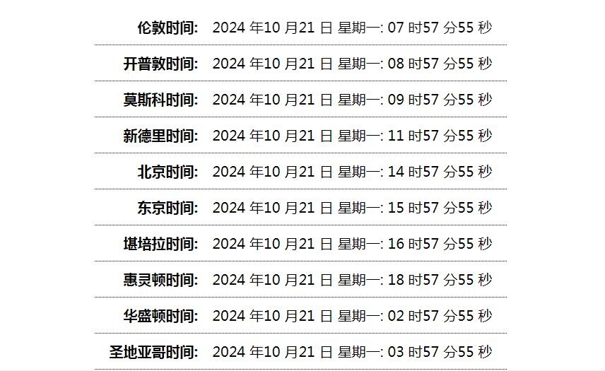 世界时间单页网站HTML源码-恒创联盟资源网